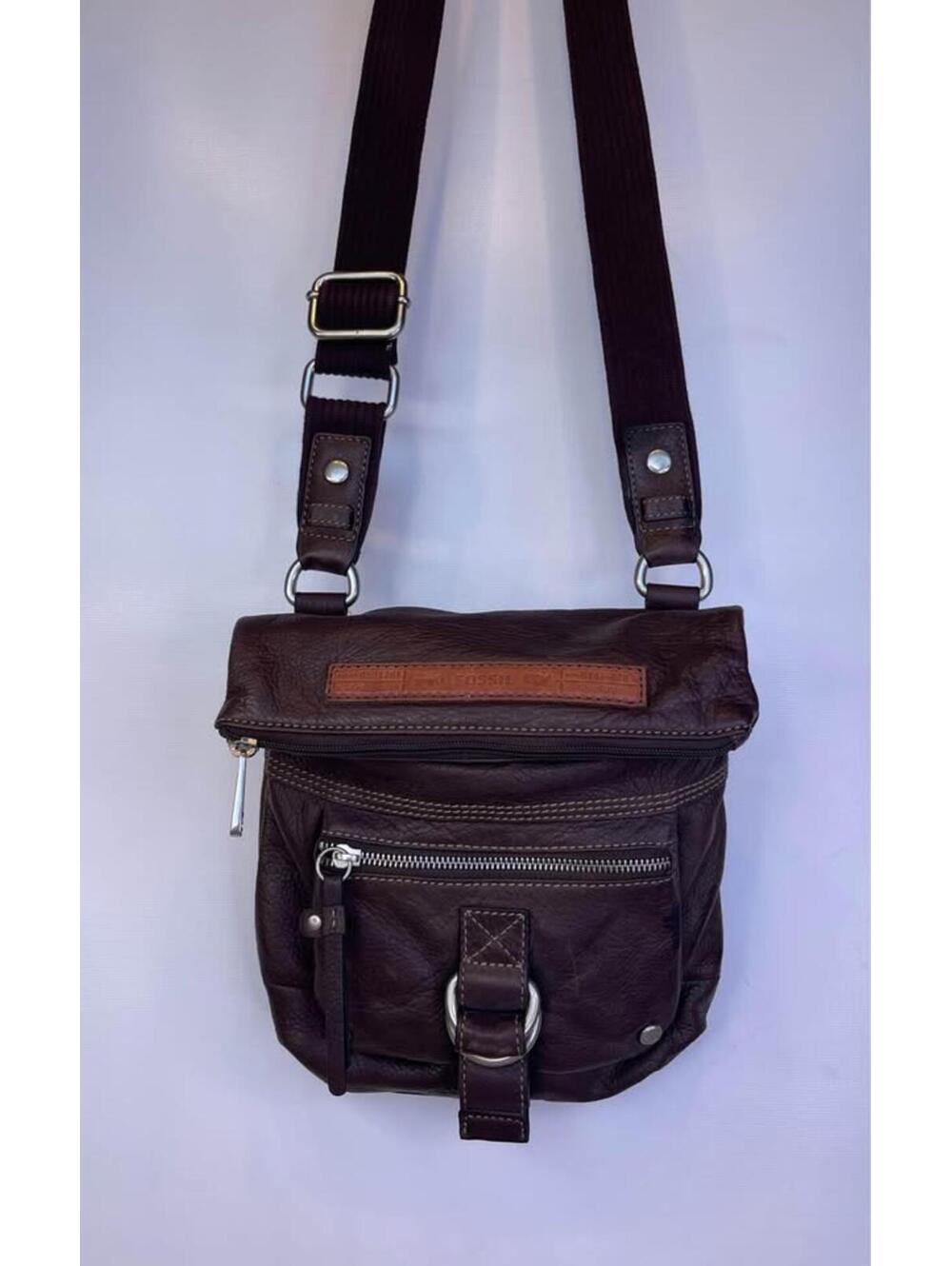 Fossil " Long Live Vintage 1954" Brown Leather Cross Body Bag Purse